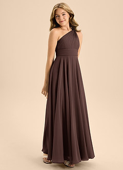 Azazie Charlize Junior Robe Trapèze en Mousseline de soie Plissée Ganache image5