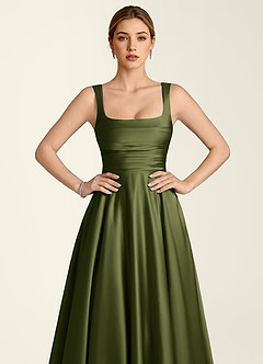 Margot Olive Satin Corset A-line Dress image5
