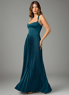 Azazie Avenelle Bridesmaid Dresses Ink Blue A-Line Corset Stretch Satin Dress image3