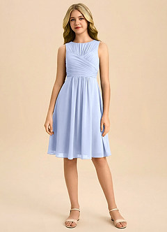 Azazie Skyla Junior Linia A Pofałdowany Szyfon Mini Młodsza druhna Sukienka image3