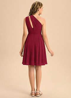 Azazie Charlize Junior Burgundy A-Line Pleated Chiffon Dress image2