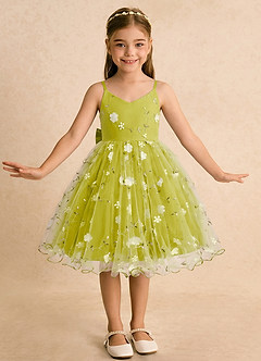 Azazie Junebug Sukienki dla dziewczynek sypiących kwiaty Suknia Balowa Cienkie ramiączka Tiul Długość do kolan Sukienka image3
