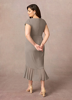 Azazie Renetta Mother of the Bride Dresses Taupe Sheath V-Neck Pleated Mesh Dress image11