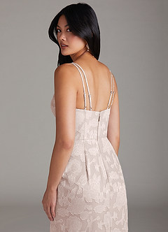 Azazie Leo Bridesmaid Dresses Blushing Pink Sheath Pleated Floral Burnout Dress image6
