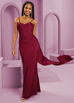 Barbie ♥ Azazie Bridesmaid Dresses Burgundy Sheath Strapless Stretch Satin Convertible Dress image3