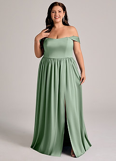 Azazie Calianna Bridesmaid Dresses Matcha A-Line Off the Shoulder Stretch Satin Convertible Dress image8
