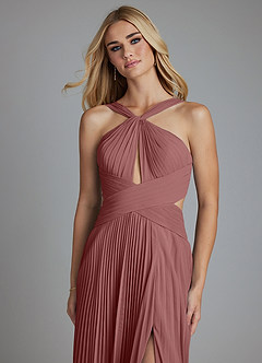 Azazie Hosanna Bridesmaid Dresses Desert Rose A-Line Pleated Chiffon Dress image4