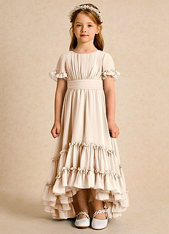 Azazie Kass Flower Girl Dresses White Alabaster A-Line Pleated Chiffon Dress image4