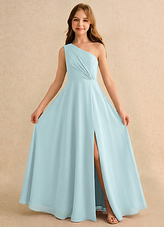 Azazie Puddles Girls Formal Flower Girl Dresses Mist A-Line One Shoulder Chiffon Dress image5