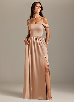 Azazie Calianna Bridesmaid Dresses English Rose A-Line Off the Shoulder Stretch Satin Convertible Dress image5