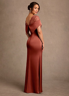 Azazie Henrieta Mother of the Bride Dresses Terracotta Sheath Lace Stretch Satin Dress image2