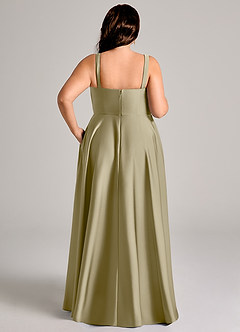 Azazie Shaude Bridesmaid Dresses Moss Green A-Line Pleated Stretch Satin Dress image13