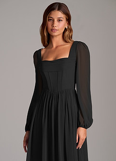 Azazie Hattie At-home Try On Dresses Black A-Line Corset Chiffon Dress image7