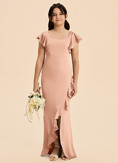 Azazie Demi Junior Abito Sirena in Raso Elasticizzato Fiocco Oro Rosa image1