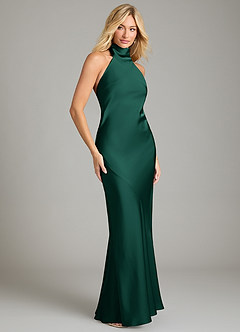 Azazie Velli Bridesmaid Dresses Emerald Mermaid High Neck Stretch Satin Dress image10