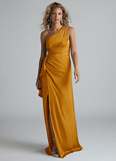 Azazie Maive Robes de demoiselle d'honneur Robe Fourreau en Satin extensible Rayé Caramel écossais image8