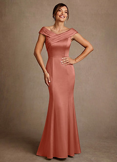 Azazie Aberdeen vestidos de madre de la novia Vestido de Rosa Salmón de Satén Elástico de Corte Recto con Plisado image1