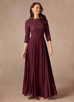 Azazie Lucianna Mother of the Bride Dresses Cabernet Taupe A-Line Lace Dress image4