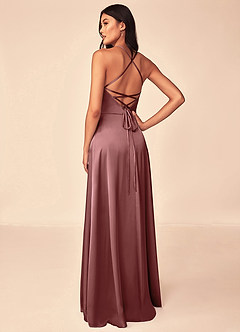 Azazie Mei Robes de demoiselle d'honneur Robe Trapèze en Satin extensible Col en V Améthyste image2