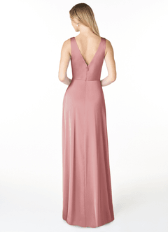 Azazie Nelly Robes de demoiselle d'honneur Robe Trapèze en Satin extensible Col en V Plissé Rose Poussiéreuse image2