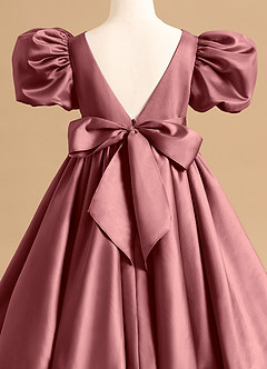 Azazie Jellybean Flower Girl Dresses Amethyst Ball-Gown Ruched Matte Satin Dress image5