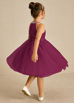 Azazie Honey Flower Girl Dresses Mulberry A-Line Beaded Matte Satin Dress image4