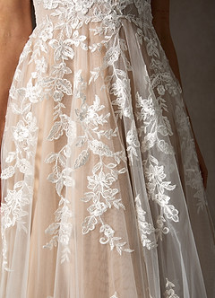 Azazie Sorella Hochzeitskleider A-Linie V-Hals Pailletten Tüll Kleid Diamantweiß Nude image10