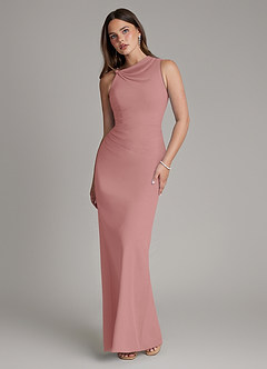 Azazie Charice Bridesmaid Dresses Dusty Rose Sheath Pleated Chiffon Dress image1