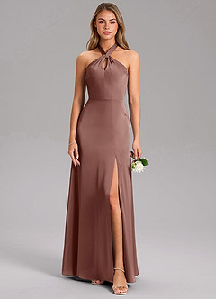 Azazie Tracie 신부 들러리 드레스 A라인 사이드 슬릿 스트레치 새틴 바닥 길이 드레스 image3