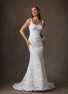 Azazie Amara Wedding Dresses Diamond White Mermaid Square Neckline Lace Dress image1