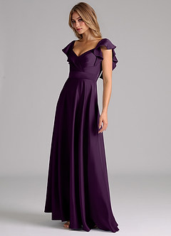 Azazie Leilani Bridesmaid Dresses Grape A-Line Ruched Stretch Satin Dress image8