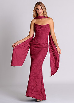 Azazie Sorrel Vestidos de damas de honor Vestido de Borgoña de Devorado Floral de Corte Sirena Convertible con Corsé image1