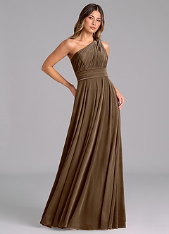 Azazie Charlize Jurken voor bruidsmeisjes Jurk van flueel met A-Lijn One-Shoulder Mahonie image4