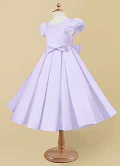 Azazie Jewel Flower Girl Dresses Ball-Gown Pleated Matte Satin Tea-Length Dress image6