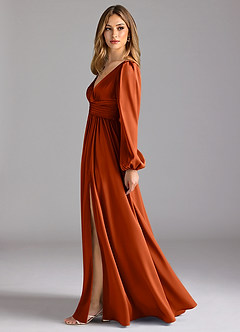 Azazie Norah Robes de demoiselle d'honneur Robe Trapèze en Satin extensible Paprika image4