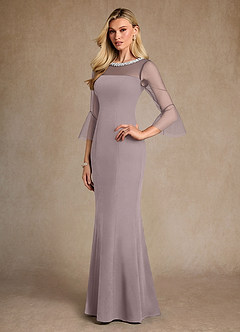 Azazie Bellevie Final Sale Vintage Mauve Sheath Beaded Stretch Crepe Dress image2