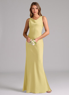 Azazie Allettie Bridesmaid Dresses Lemon Sorbet Mermaid Stretch Satin Dress image3