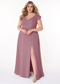 Azazie Claudine Final Sale Vintage Mauve A-Line Flutter Sleeve Chiffon Dress image7
