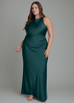 Azazie Evadne Bridesmaid Dresses Pine Sheath Pleated Stretch Satin Dress image12