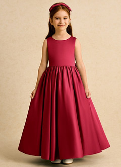 Azazie Nellia Flower Girl Dresses Scarlet A-Line Bow Matte Satin Dress image2