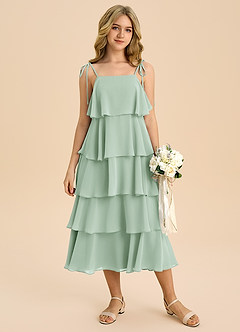 Azazie Shortcake Junior Vestido de Agave de Gasa de Corte en A con Lazo image4