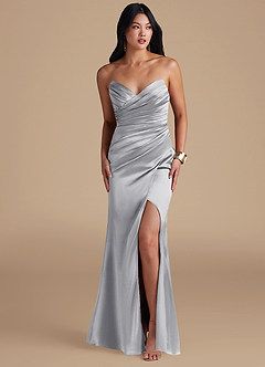 Azazie Yola Abiti da Damigella Abito Tubino in Raso Metallizzato Senza Cinturino Argento image6