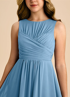 Azazie Skyla Junior Steel Blue A-Line Pleated Chiffon Dress image7