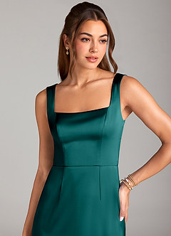 Azazie Flori Bridesmaid Dresses Peacock Sheath Side Slit Stretch Satin Dress image5