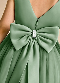 Azazie Tadpole Flower Girl Dresses Matcha A-Line Pleated Matte Satin Dress image6