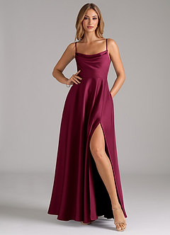 Azazie Elle Bridesmaid Dresses Burgundy A-Line Pleated Stretch Satin Dress image11