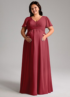 Azazie Verna Maternity Bridesmaid Dresses A-Line V-Neck Ruched Chiffon Floor-Length Dress image11