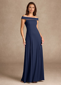 Azazie Ewa Mother of the Bride Dresses Dark Navy A-Line Off the Shoulder Mesh Dress image7