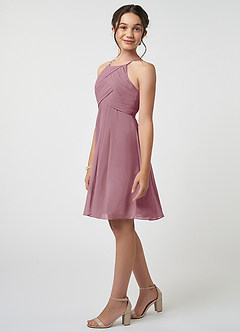 Azazie Ginny Junior Vintage Mauve A-Line Pleated Chiffon Dress image3