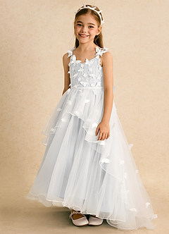 Azazie Darlina Robe Demoiselle D'honneur Fillette Robe Princesse en Tulle Dentelle Ivoire Blanc image6